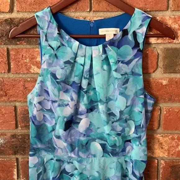 Christopher & Banks Blue Floral Watercolor Midi Belted Dress - Picture 3 of 7